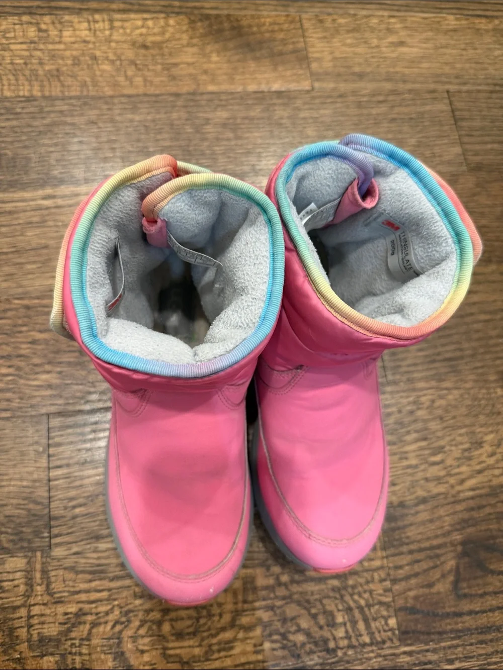 UGG Kids Pink Snow Boots with Rainbow Trim